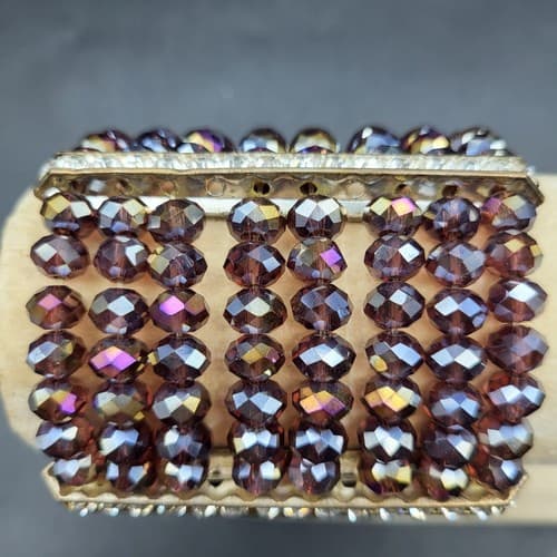 Aurora Borealis Purple Crystal Stretch Cuff Bracelet 8 Strands Rhinestones - Thumbnail 4