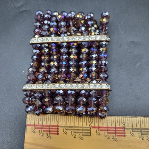 Aurora Borealis Purple Crystal Stretch Cuff Bracelet 8 Strands Rhinestones - Thumbnail 9