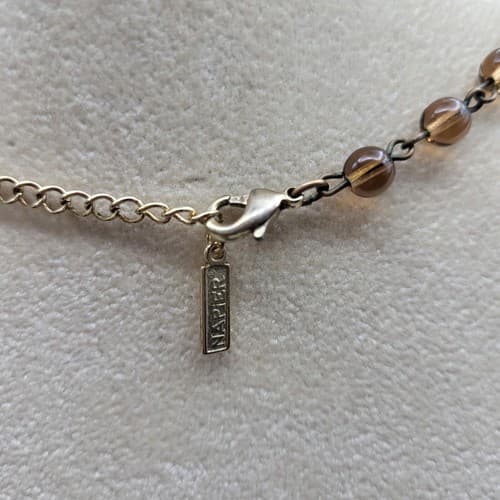 Napier Square Pendant Necklace Brown Glass Beads Amber Green Gold Stones Vintage - Thumbnail 5