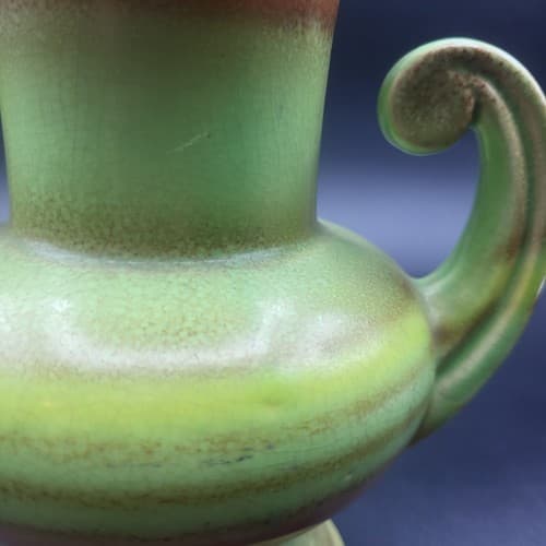 Vintage Japanese Vase Urn Green Double Handles Orange Stripes MCM Cottagecore - Thumbnail 8