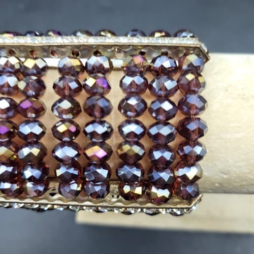 Aurora Borealis Purple Crystal Stretch Cuff Bracelet 8 Strands Rhinestones - Thumbnail 6