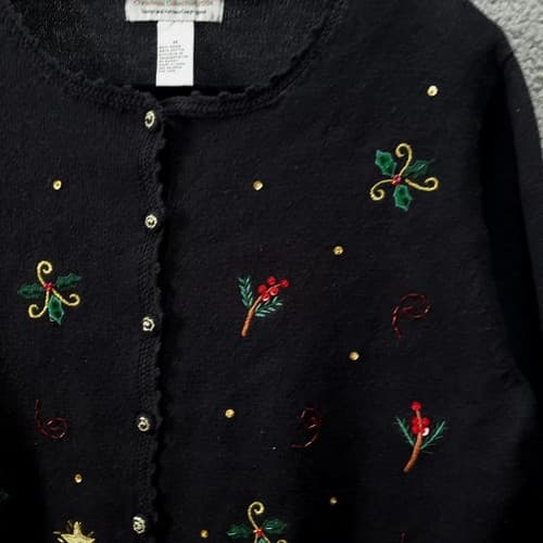 Vintage Womens Christmas Sweater Black M Embellished Heirloom Collectibles Trees - Thumbnail 5