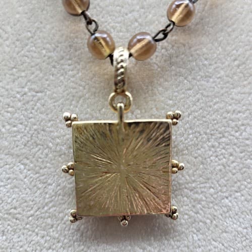 Napier Square Pendant Necklace Brown Glass Beads Amber Green Gold Stones Vintage - Thumbnail 7