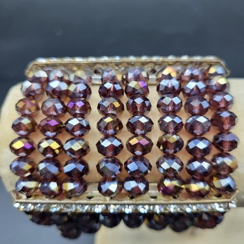 Aurora Borealis Purple Crystal Stretch Cuff Bracelet 8 Strands Rhinestones - Thumbnail 5