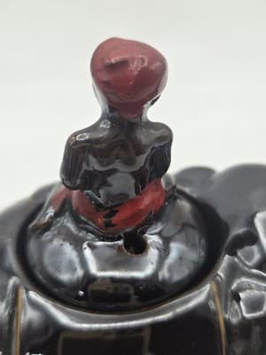 Vintage Elephant Boy Japanese Teapot Black Red Whimsical Exotic Ceramic MCM - Thumbnail 10