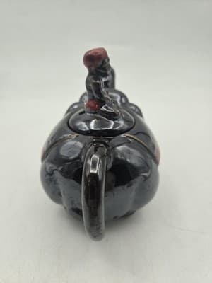 Vintage Elephant Boy Japanese Teapot Black Red Whimsical Exotic Ceramic MCM - Thumbnail 4