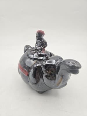 Vintage Elephant Boy Japanese Teapot Black Red Whimsical Exotic Ceramic MCM - Thumbnail 2