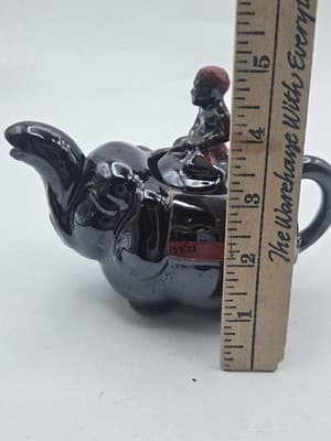 Vintage Elephant Boy Japanese Teapot Black Red Whimsical Exotic Ceramic MCM - Thumbnail 13