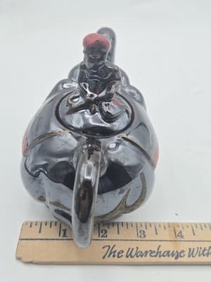 Vintage Elephant Boy Japanese Teapot Black Red Whimsical Exotic Ceramic MCM - Thumbnail 12