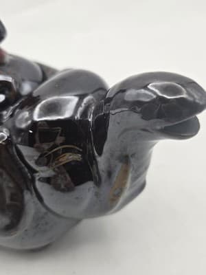 Vintage Elephant Boy Japanese Teapot Black Red Whimsical Exotic Ceramic MCM - Thumbnail 8