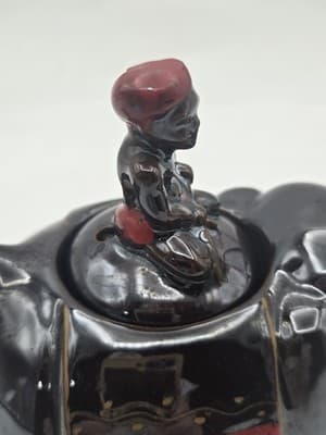 Vintage Elephant Boy Japanese Teapot Black Red Whimsical Exotic Ceramic MCM - Thumbnail 9
