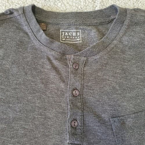 Jachs New York Mens Shirt XL Cotton Pocket Henley Long Sleeve Comfortable Modern - Thumbnail 2