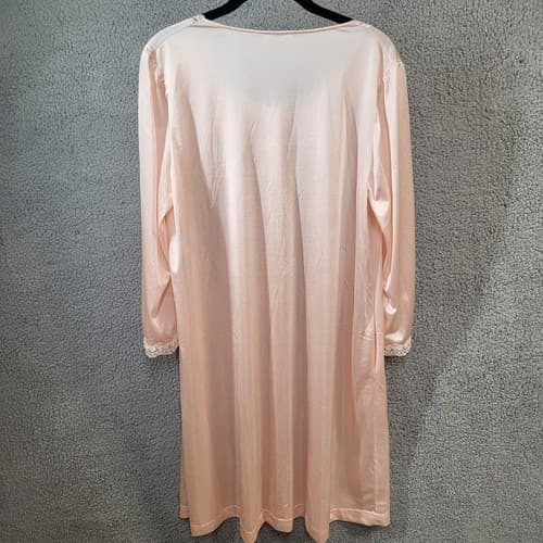 Lorraine Womens Robe Pink M Nylon Lace Pearls Silky Flowey Comfort Vintage USA - Thumbnail 2