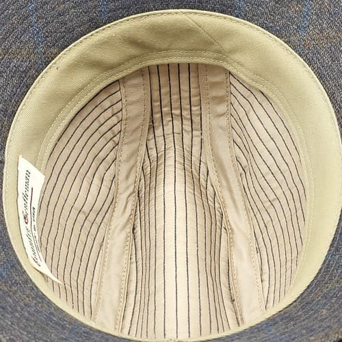 Country Gentleman Hat Cap L Fedora Bucket Traveler Cap Blue Windowpane Vintage - Thumbnail 8