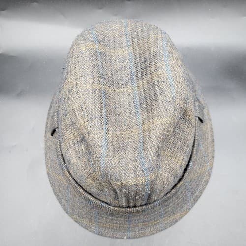 Country Gentleman Hat Cap L Fedora Bucket Traveler Cap Blue Windowpane Vintage - Thumbnail 3