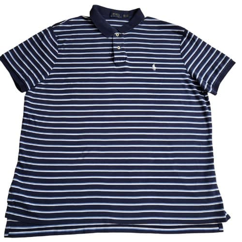 POLO Ralph Lauren Mens Shirt Blue Stripe XXL Cotton Small White Pony - Image 1