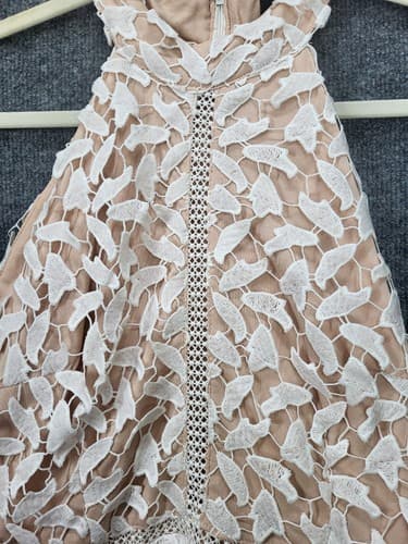 Lisa Lux Dress White M High Neck Bare Shoulders Leaf Cutouts Lined Romantic - Thumbnail 4
