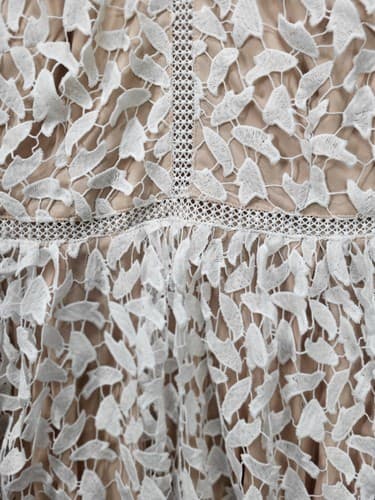 Lisa Lux Dress White M High Neck Bare Shoulders Leaf Cutouts Lined Romantic - Thumbnail 6