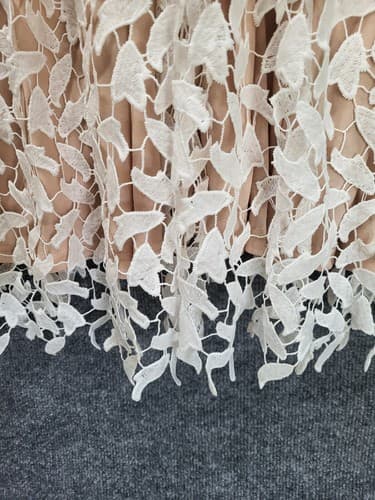Lisa Lux Dress White M High Neck Bare Shoulders Leaf Cutouts Lined Romantic - Thumbnail 3
