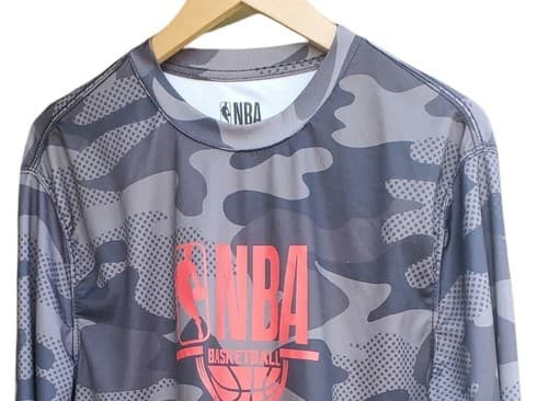 NBA Mens Camo Shirt Black Gray Colorway Official Basketball Long Sleeve Tee Logo - Thumbnail 4