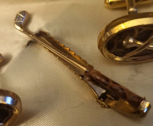 Vintage Mens Anson Cufflink Tie Clip Set Genuine Alligator w/Original Box 1950s - Thumbnail 4