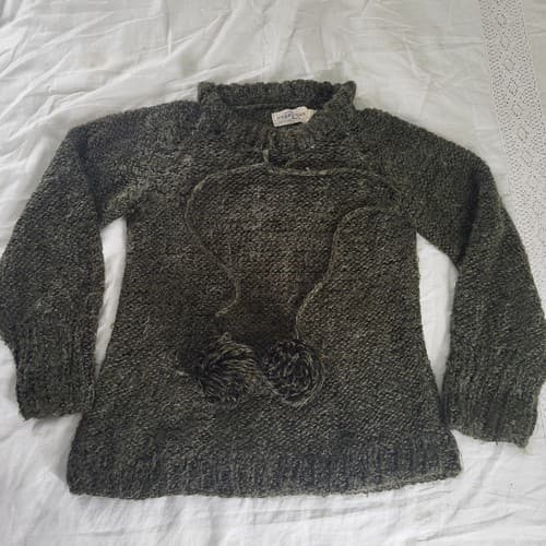 Avantique Italian Womens Sweater Deep Green S Acrylic Wool Pom Poms Cropped Boho - Image 1