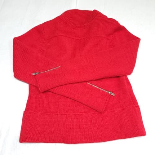 Carole Little Womens Sweater Jacket Red M Wool Blend Heavy Knit Zippers Snaps - Thumbnail 3