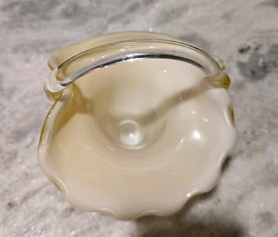 Tilso Handblown Glass Basket Bright Yellow White Interior Clear Applied Handle - Thumbnail 7