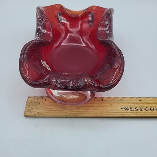 Vintage Hand Blown Dish Ashtray Cigar Art Glass Thick Bullicante Curvy Heavy - Thumbnail 11