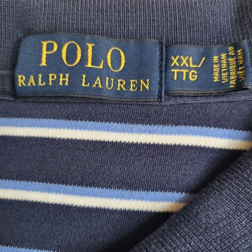 POLO Ralph Lauren Mens Shirt Blue Stripe XXL Cotton Small White Pony - Thumbnail 2