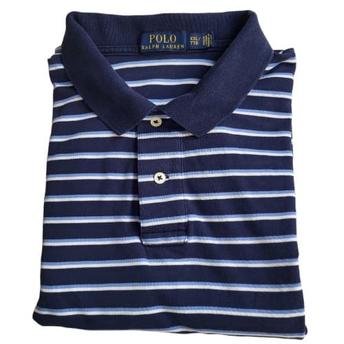POLO Ralph Lauren Mens Shirt Blue Stripe XXL Cotton Small White Pony - Thumbnail 8