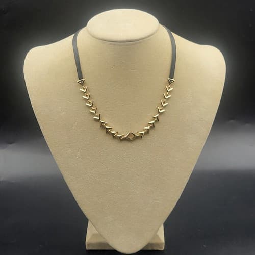 Sam Edelman Necklace Triangle Goldtone Link Leather Adjustable Sliding Bead Boho - Thumbnail 7