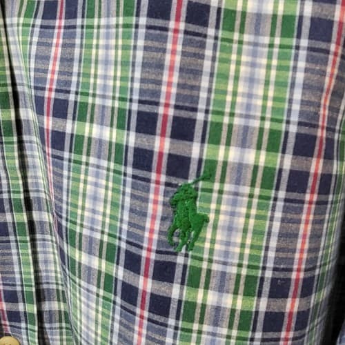 Ralph Lauren Mens Shirt Blue Green Check XL Cotton Classic Green Little Pony - Thumbnail 3