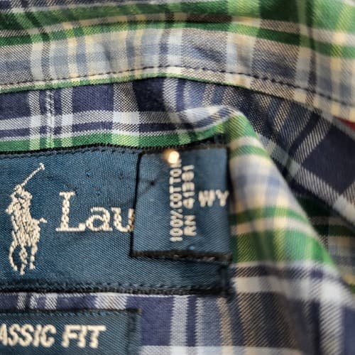 Ralph Lauren Mens Shirt Blue Green Check XL Cotton Classic Green Little Pony - Thumbnail 9