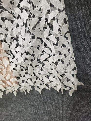 Lisa Lux Dress White M High Neck Bare Shoulders Leaf Cutouts Lined Romantic - Thumbnail 5