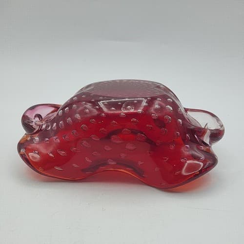 Vintage Hand Blown Dish Ashtray Cigar Art Glass Thick Bullicante Curvy Heavy - Thumbnail 7