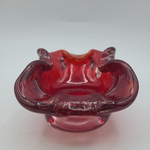 Vintage Hand Blown Dish Ashtray Cigar Art Glass Thick Bullicante Curvy Heavy - Thumbnail 2