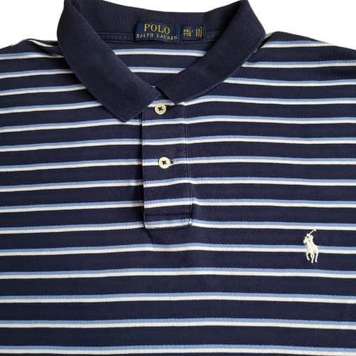 POLO Ralph Lauren Mens Shirt Blue Stripe XXL Cotton Small White Pony - Thumbnail 4