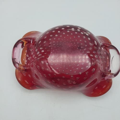 Vintage Hand Blown Dish Ashtray Cigar Art Glass Thick Bullicante Curvy Heavy - Thumbnail 6