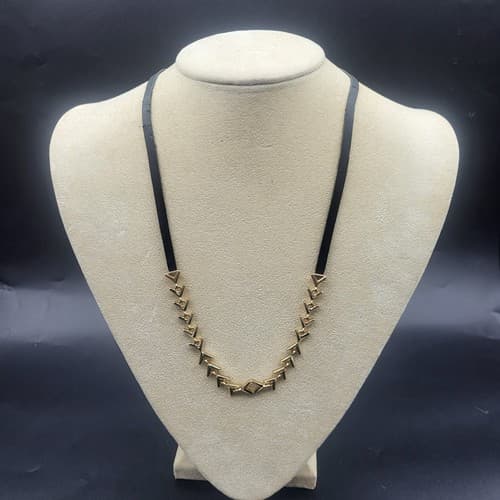 Sam Edelman Necklace Triangle Goldtone Link Leather Adjustable Sliding Bead Boho - Thumbnail 2