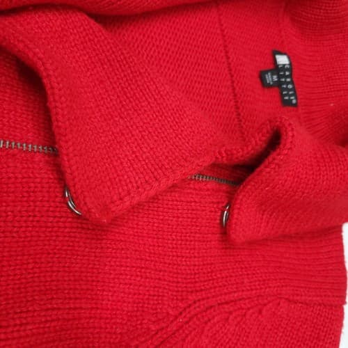Carole Little Womens Sweater Jacket Red M Wool Blend Heavy Knit Zippers Snaps - Thumbnail 6