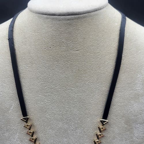 Sam Edelman Necklace Triangle Goldtone Link Leather Adjustable Sliding Bead Boho - Thumbnail 4