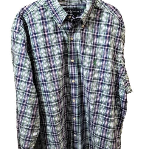 Ralph Lauren Mens Shirt Blue Green Check XL Cotton Classic Green Little Pony - Thumbnail 6