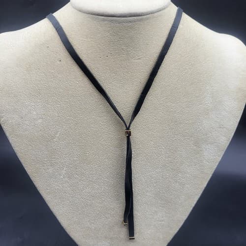 Sam Edelman Necklace Triangle Goldtone Link Leather Adjustable Sliding Bead Boho - Thumbnail 5