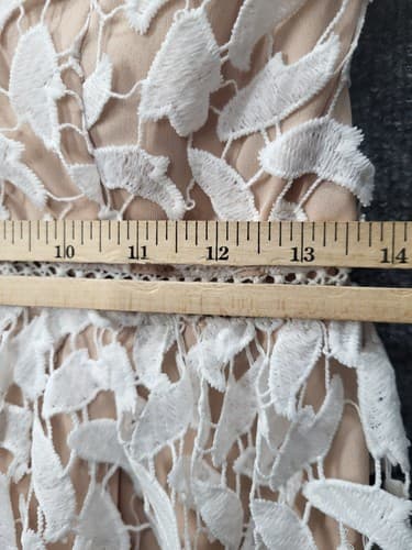Lisa Lux Dress White M High Neck Bare Shoulders Leaf Cutouts Lined Romantic - Thumbnail 10