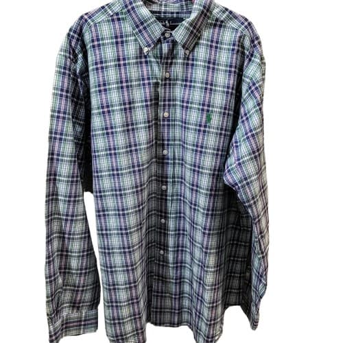 Ralph Lauren Mens Shirt Blue Green Check XL Cotton Classic Green Little Pony - Image 1