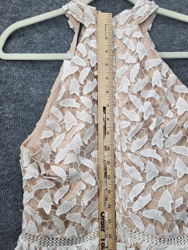 Lisa Lux Dress White M High Neck Bare Shoulders Leaf Cutouts Lined Romantic - Thumbnail 12