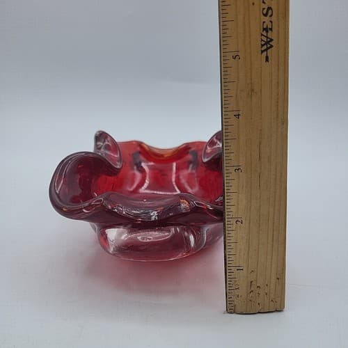 Vintage Hand Blown Dish Ashtray Cigar Art Glass Thick Bullicante Curvy Heavy - Thumbnail 12