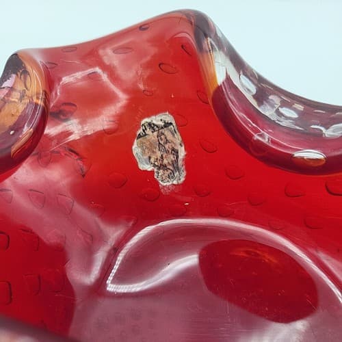 Vintage Hand Blown Dish Ashtray Cigar Art Glass Thick Bullicante Curvy Heavy - Thumbnail 8