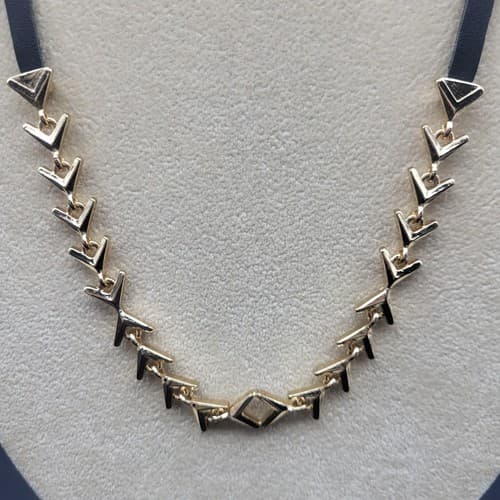 Sam Edelman Necklace Triangle Goldtone Link Leather Adjustable Sliding Bead Boho - Thumbnail 3
